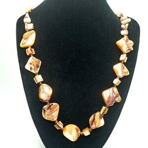Women Necklace Earring Iridescent Mother Of Pearl Brown Beige Shell Accents Set
